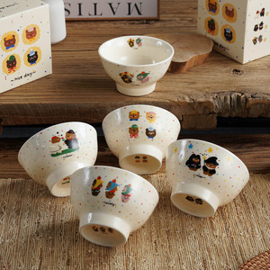 种花家 波兰彩色波点5寸碗可爱卡通陶瓷家用米饭碗情侣亲子碗