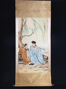 旧藏名人字画做旧客厅挂画装饰办公室人物画国画墙贴挂饰精致工艺