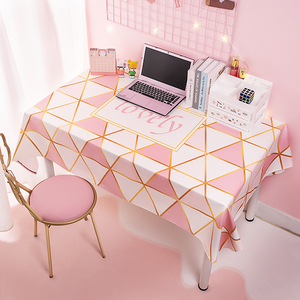 粉色桌布北欧风格轻奢 ins网红梳妆台电脑长方形化妆台布书桌布垫