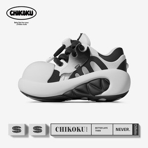 chikoku呲牙鲨面包鞋女国潮厚底增高百搭情侣休闲运动老爹鞋牛皮
