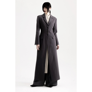 APOZi collection山海前奏系列新中式收腰棉麻西装外套长款风衣女