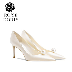 Rose Doris 白色新娘婚鞋女2024新款婚纱高跟鞋珍珠森女细跟单鞋
