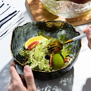 调料蔬菜水果捞沙拉碗大玻璃碗日式金边网红北欧风格水果盘子创意