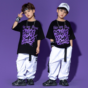 街舞儿童潮服hiphop嘻哈短袖男童夏季演出服套装工装表演服架子鼓