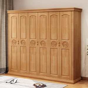 中式实木衣柜现代简约6门对开门橡木衣柜3门4门衣橱5门白色大衣柜