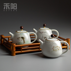 禾阳 汝窑开片泡茶壶家用陶瓷木钮 猫茶壶带过滤中式单壶功夫茶具