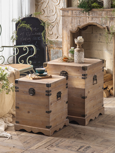 美式复古艺术小茶几凳可收纳小户型侘寂风木箱实木豆腐块沙发边几