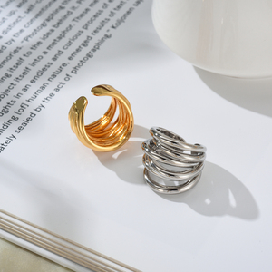 欧美简约多层线圈缠绕开口戒指女复古时尚ins小众设计气质食指环