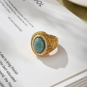 编织纹理天河石戒指女欧美小众设计复古高级感珐琅绿松石宝石指环