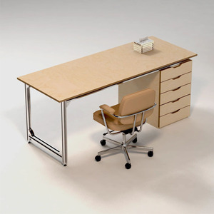 简约现代包豪斯办公桌带抽屉家用不锈钢中古书桌高级轻奢写字桌子