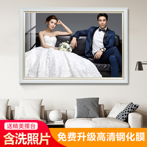 欧式婚纱照实木相框放大挂墙影楼水晶照片结婚全家福定制36寸卧室