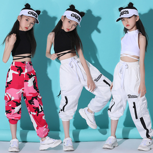 新款夏季嘻哈女童街舞套装韩版露脐上衣儿童爵士舞蹈表演练功服装
