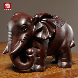 黑檀木雕刻大象摆件实木一对吸水象家居电视柜装饰工艺品开业送礼