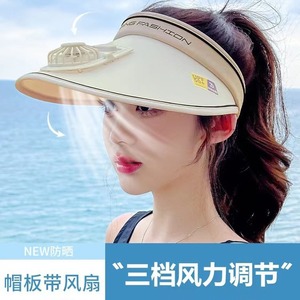 带电风扇的帽子女夏季2024新款防紫外线空顶太阳帽成人遮阳防晒帽