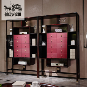仙洛蒂雅大境系列简约新中式乌金木实木拼皮储物柜客厅家具展示柜