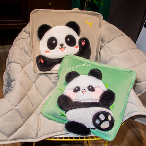 可爱熊猫二合一抱枕被办公室空调夏凉被两用车载被子靠枕沙发靠垫