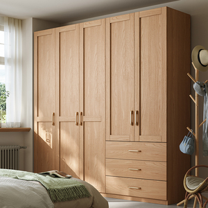 北欧原木色衣柜卧室家用小户型现代简约复古两门三门组合储物柜子