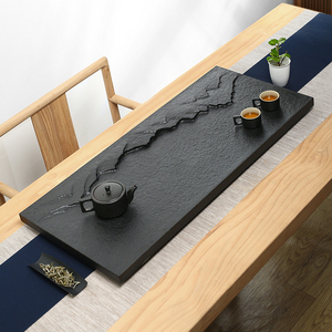 茶盘客厅家用2024新款办公室中式石头茶海浮雕轻奢现代乌金石茶台