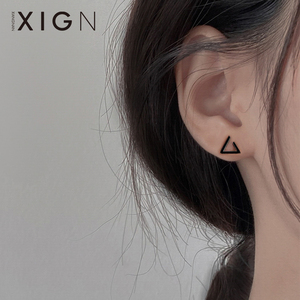 XIGN黑色三角耳钉女925纯银耳环2024年新款爆款小众高级感耳饰品