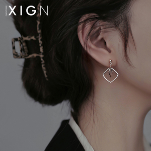 XIGN方形耳坠纯银女2024新款爆款耳钉高级感耳环冷淡风夏季耳饰品