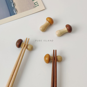 白屿 可爱蘑菇筷托日式实木原木筷子架家用搁摆筷子