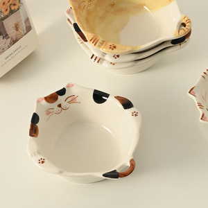 白屿 日式彩绘小猫碗水果碗面碗米饭碗小汤碗沙拉碗可爱的碗