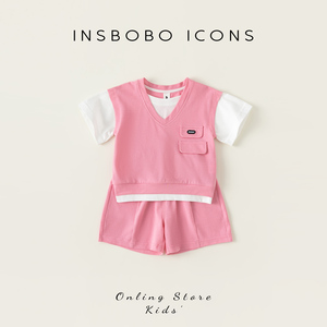 INSbobo女童套装夏款男童夏装2024新款儿童装时髦套装洋气网红装