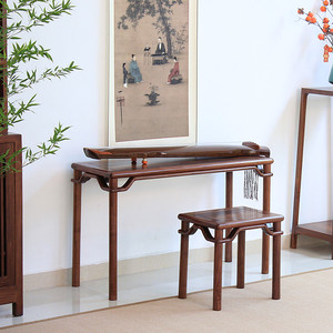 新中式榆木古琴桌琴凳现代简约专业共鸣琴桌实木国学书法桌小书桌