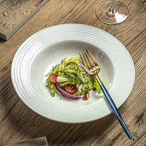 草帽盘陶瓷盘子意面盘餐具家用菜盘餐盘高级感深碟子西餐白色碗碟