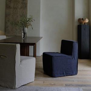 日式单人沙发椅可移动亚麻布艺组合家具软包餐椅可拆洗滑轮沙发