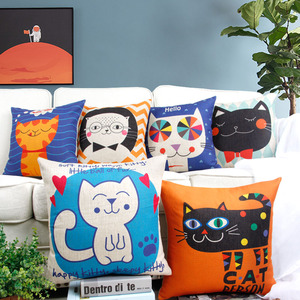 韩式可爱卡通猫咪棉麻抱枕靠枕套北欧沙发腰枕汽车办公室飘窗靠垫