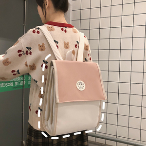 轻便新款书包女韩版14寸电脑包翻盖日系古着感时尚双肩包小学生