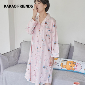 KAKAO FRIENDS 中长睡裙女士甜美睡衣啵啵桃可外穿家居服春夏薄款