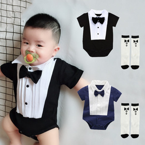 棉宝宝绅士哈衣爬服 速卖通货源婴儿服装 百日拍照造型连体衣服