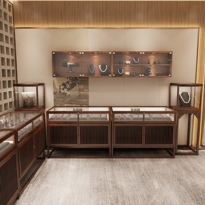 新中式实木珠宝展示柜玉器首饰玻璃展柜精品货架陈列柜中岛台壁柜