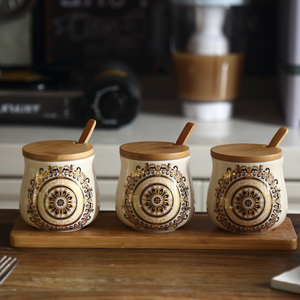 美式带盖陶瓷调味罐创意欧式调味盐罐调味料罐瓶调味盒厨房收纳罐