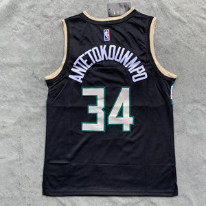 NBA阿德托昆博字母哥密尔沃基雄鹿34号球迷版球衣刺绣背心
