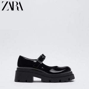 2023夏季新款ZARA玛丽珍鞋复古圆头小皮鞋女JK风粗跟厚底高跟单鞋