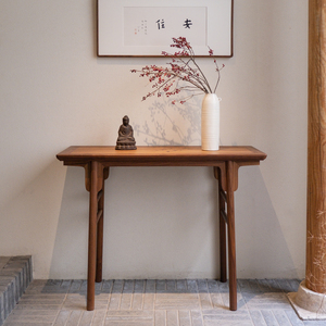 新中式条案实木仿古玄关桌老榆木供桌黑胡桃木平头案条几茶室家具