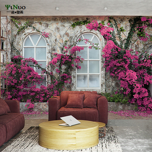 立体鲜花蔷薇壁纸网红拍照背景壁画欧式田园风景墙纸客厅装饰壁布
