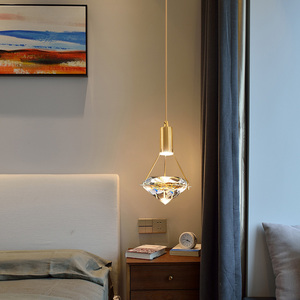 轻奢卧室床头吊灯现代简约北欧客厅过道走廊家用钻石水晶背景墙灯