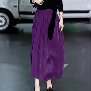 高定STUDIO法式赫本风半裙高端紫色半身裙子高级感雪纺裙子女春季