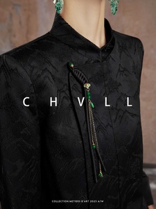 新中式国风冬装立领提花盘扣流苏设计感黑色外套小众改良中式上衣