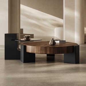 意式极简胡桃色圆形实木茶几现代简约设计师款高级感客厅家用矮桌