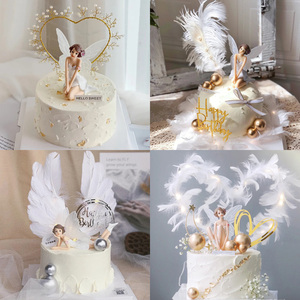 花仙子蛋糕装饰摆件小仙女精灵公主珍珠羽毛铁环插件生日派对装扮