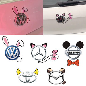 车贴纸 创意 车身贴可爱兔子耳朵猫尾巴个性装饰车标改装汽车贴纸