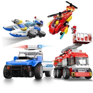 布鲁可大颗粒积木消防救援直升机儿童拼插布鲁克小队男孩益智玩具