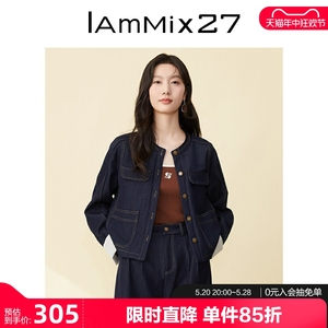 IAmMIX27春季圆领牛仔外套女短款简约休闲百搭复古原牛夹克上衣女