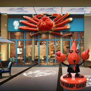卡通仿真发光螃蟹小龙虾玻璃钢模型商场海鲜餐厅迎宾装饰雕塑摆件