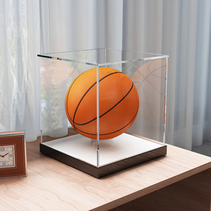 签名足球篮球排球收纳展示盒防尘罩高清透明亚克力展示盒含固定座